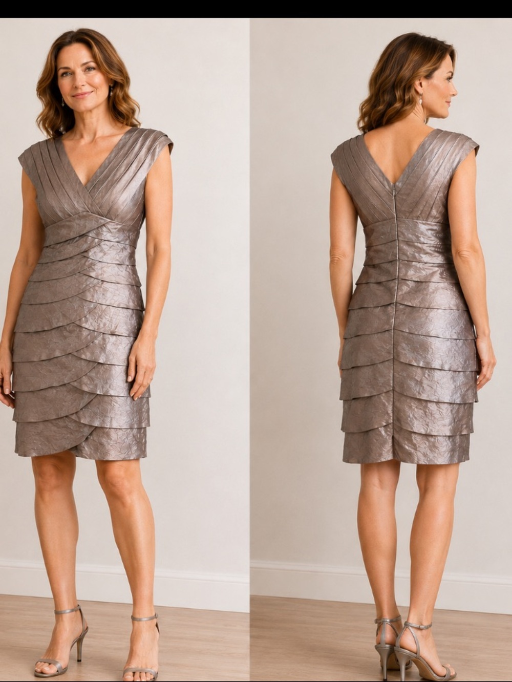 Adrianna Pappell pewter/bronze cocktail autumn wedding guest dress